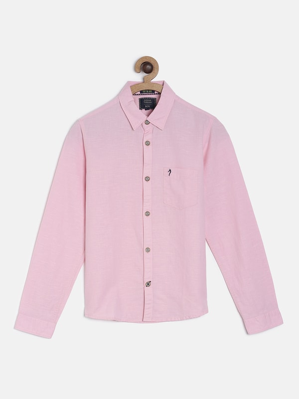 Boys Pink Solids Regular Fit Shirt